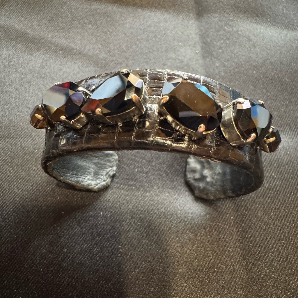 Ted Rossi Luxury Brand Elegant Black Swarovski Gemstone Cuff Bracelet